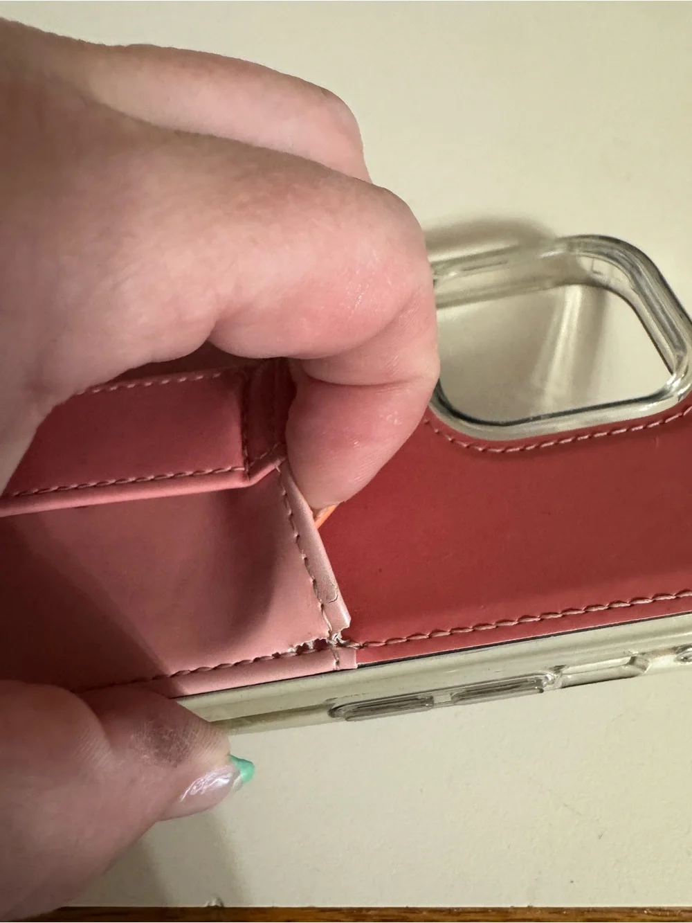 Dual-Tone Pink Card Slot Phone Case with Hand Strap